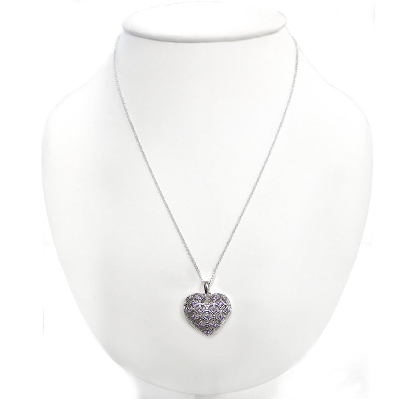 Sterling Silver Amethyst & Diamond Accent Heart Locket Necklace