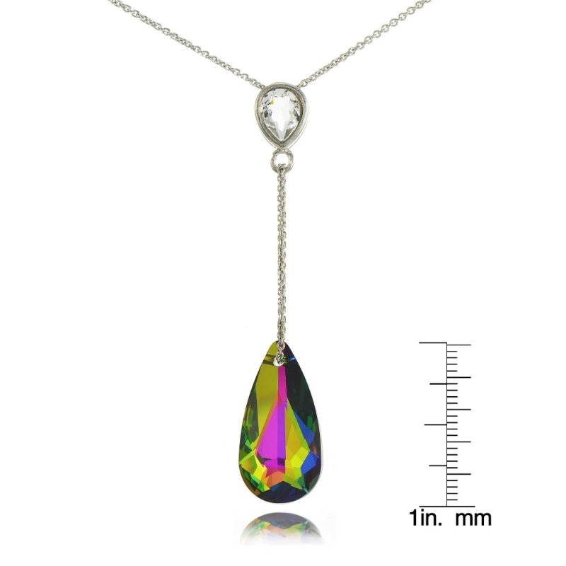 Sterling Silver Bright Rainbow Pear Shape Drop Necklace Adorned With Swarovski® Crystals