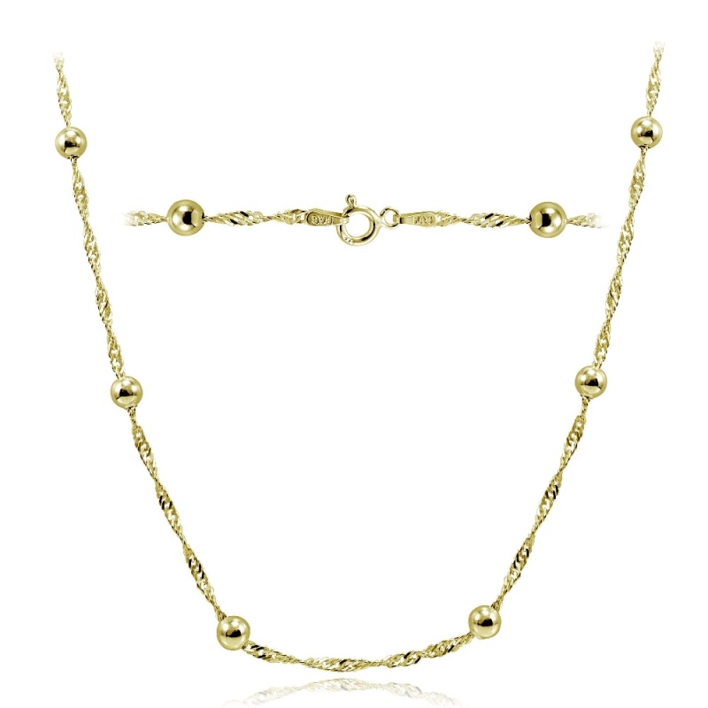 Gold Tone Over Sterling Silver Italian Diamond-Cut Chain Necklace With Beads 24-Inches