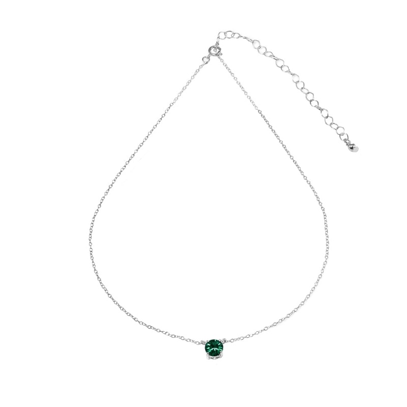 Sterling Silver Green Solitaire Choker Necklace Set With Swarovski Crystals