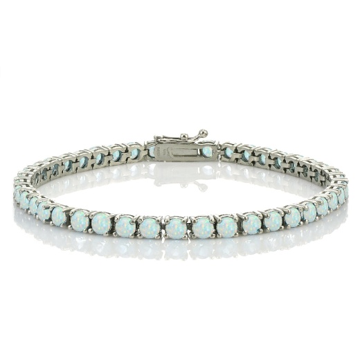 Sterling Silver 4.3Ct Created White Opal 4Mm Round Tennis Bracelet