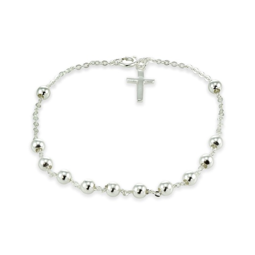 Sterling Silver Bead Station Cross Chain Bracelet