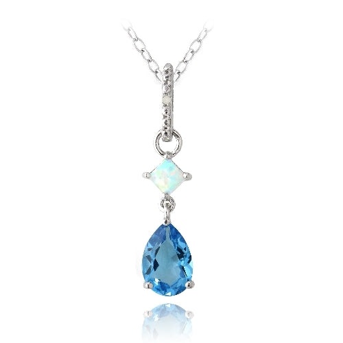 Sterling Silver 2.25Ct London Blue Topaz & Created Opal Diamond Accent Necklace