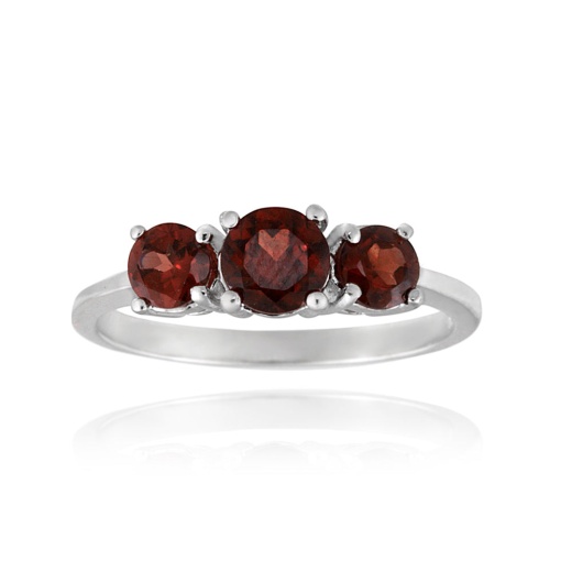 Sterling Silver 1.3Ct Garnet Three Stone Ring