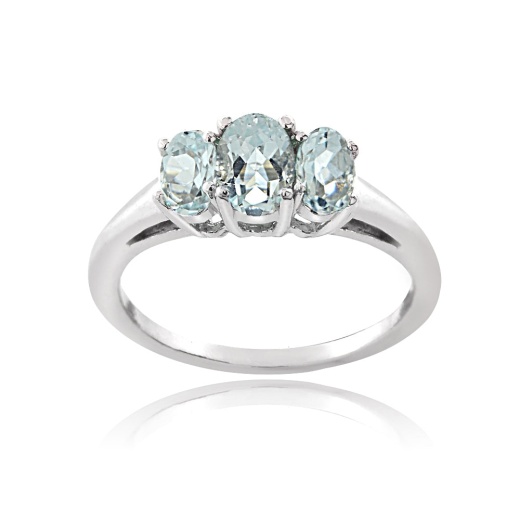 Sterling Silver 1 Ct Aquamarine 3-Stone Ring