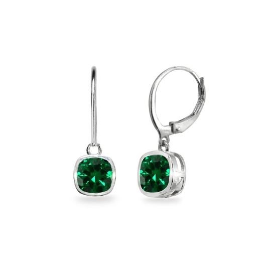 Sterling Silver Simulated Emerald Dangle Leverback Earrings