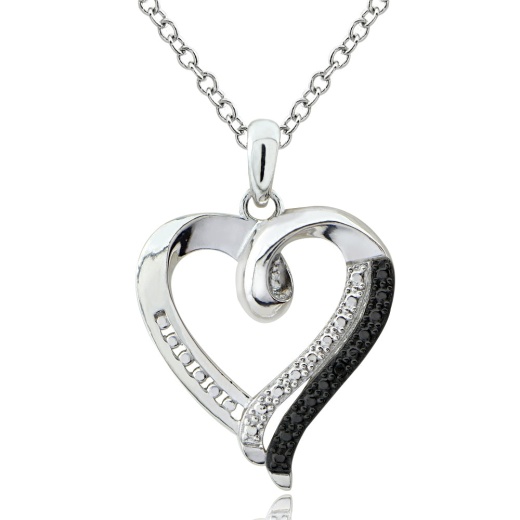Sterling Silver Black Diamond Accent Open Heart Necklace - Silverspeck