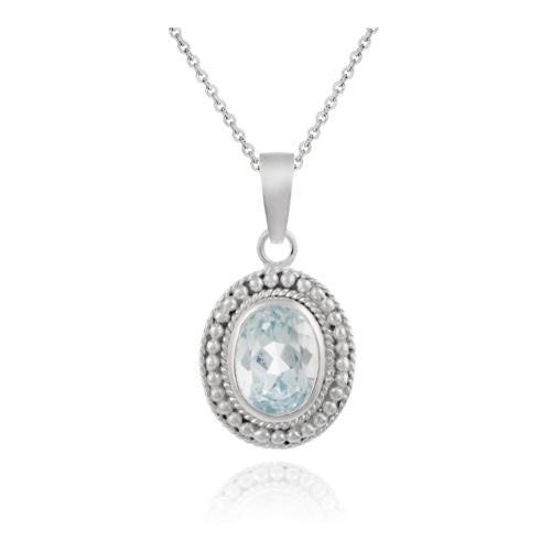 Sterling Silver Blue Topaz Oval Solitaire Pendant - Silverspeck