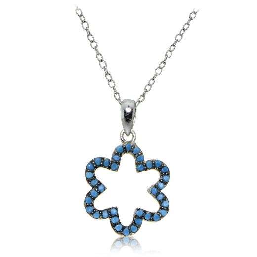 Sterling Silver Nano Created Turquoise Flower Necklace