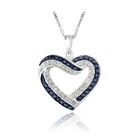 0.50Ct Blue & White Diamond Open Heart Necklace