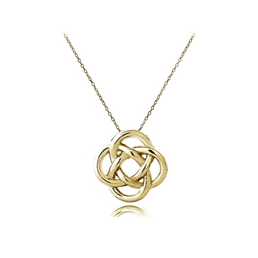 Yellow Gold Flashed Over Sterling Silver Love Knot Flower Necklace