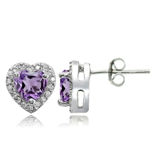 Sterling Silver 1.35Ct Amethyst And White Topaz Heart Stud Earrings