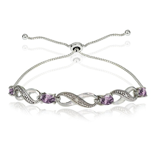 Sterling Silver Created Alexandrite Figure 8 Infinity Adjustable Bolo Bracelet