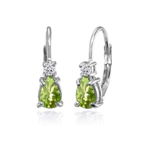 Sterling Silver Peridot and White Topaz Dainty Teardrop Huggie Leverback Earrings