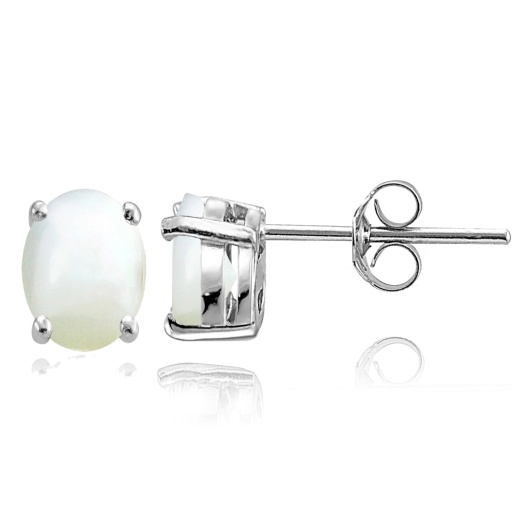 Sterling Silver Created Mother Of Pearl 8X6mm Oval Solitaire Stud Earrings