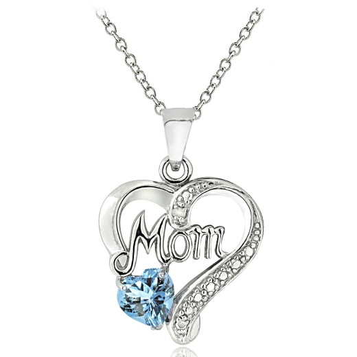 Sterling Silver Blue Topaz & Diamond Accent 'Mom' Heart Pendant