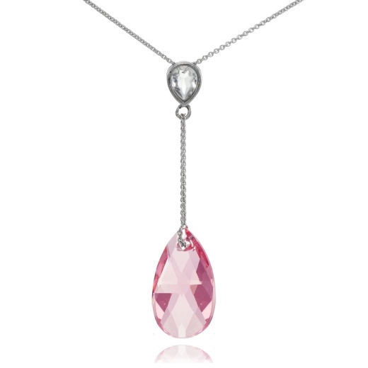 Sterling Silver Opal Rose Teardrop Leaf Drop Necklace Adorned With Swarovski Crystals