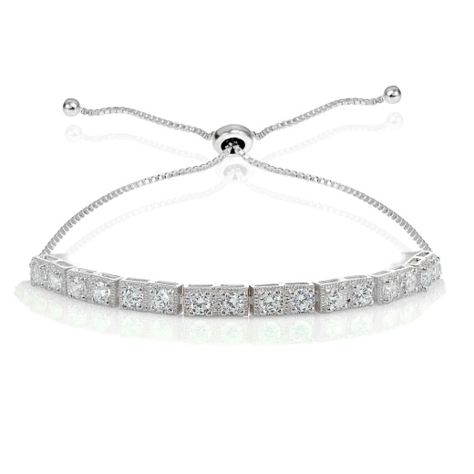 Sterling Silver 3Mm Cubic Zirconia Classic Bar Adjustable Tennis Bracelet