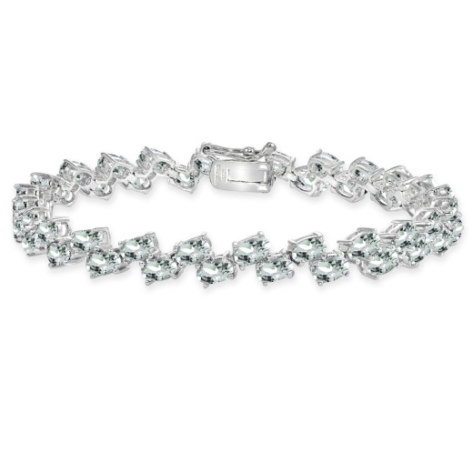 Sterling Silver Light Aquamarine 5X3mm Oval Wave Tennis Bracelet