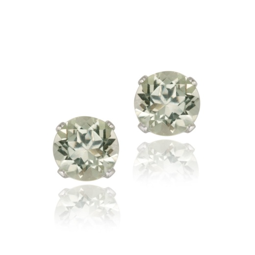 Sterling Silver 1.5Ct Green Amethyst Stud Earrings, 6Mm
