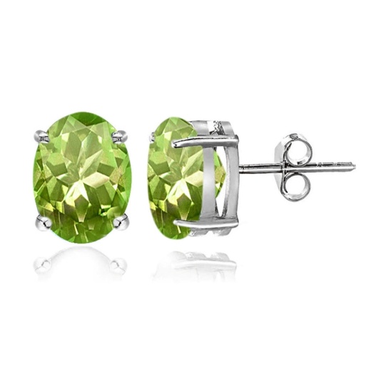Sterling Silver Peridot 6X4mm Oval Stud Earrings