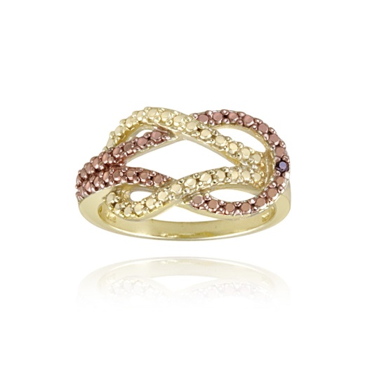 1K Over Sterling Silver Two-Tone Rose Gold Red Diamond Accent Love Knot Ring
