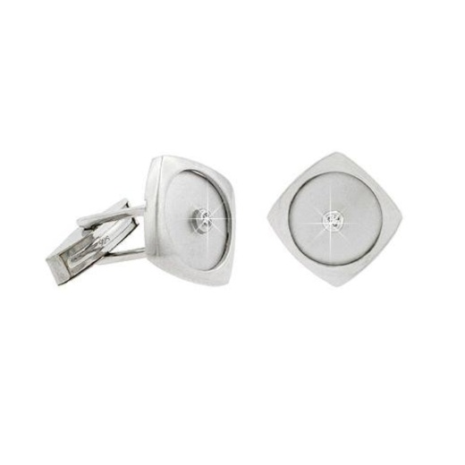 Sterling Silver Cz Brushed & Polished Modern Men's Cufflinks - Silverspeck