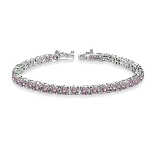 Sterling Silver Pink 4Mm Round Tennis Bracelet Made With Swarovski Crystals