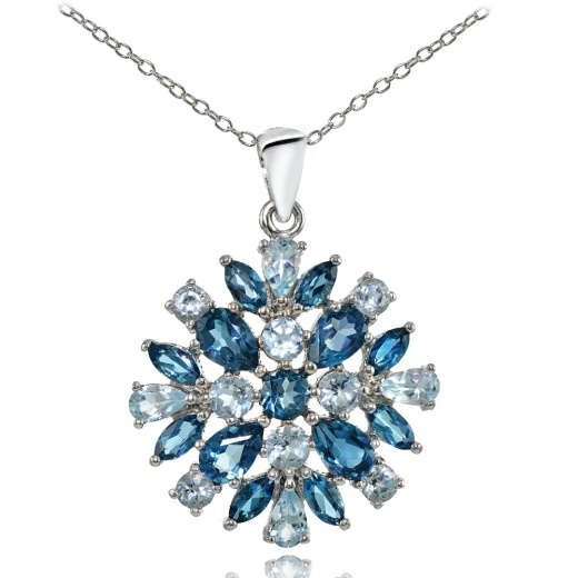 Sterling Silver London Blue Topaz & Blue Topaz Cluster Starburst Necklace