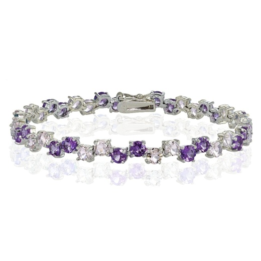 Sterling Silver 4Mm African Amethyst and Amethyst Round Bracelet
