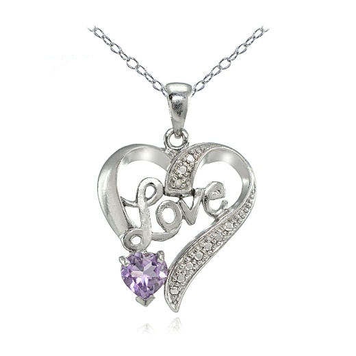 Sterling Silver Amethyst & Diamond Accent 'Love' Heart Pendant - Silverspeck
