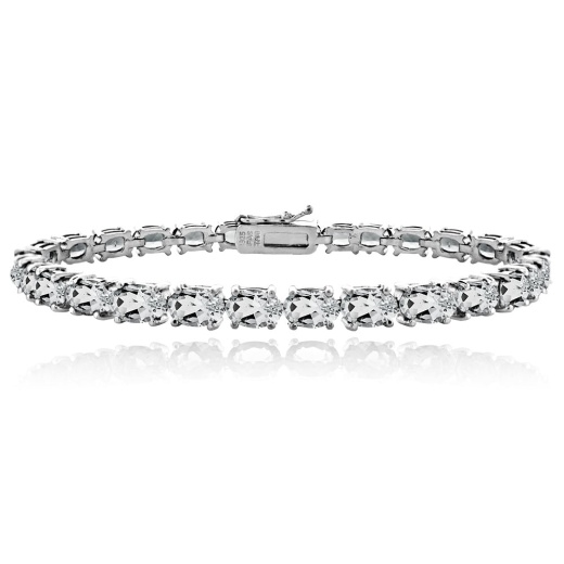 Sterling Silver Aquamarine Oval Tennis Bracelet