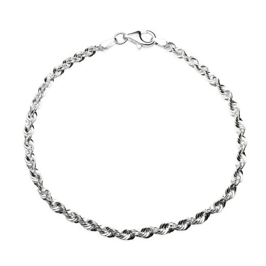 Sterling Silver 3Mm Twist Rope Chain Bracelet, 8 Inches