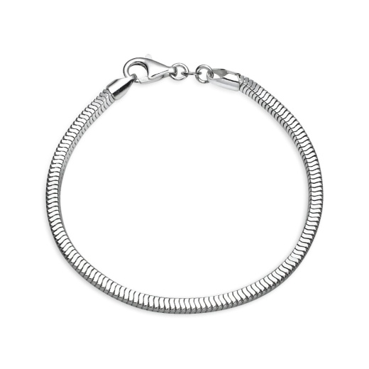 Sterling Silver High Polished 3Mm Sleek Square Snake Chain Bracelet, 7 Inches