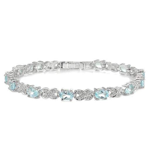 Sterling Silver Blue Topaz and Diamond Accent Infinity X & Oval Tennis Bracelet - Silverspeck