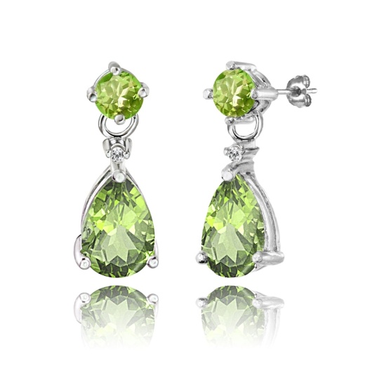 Sterling Silver Peridot Teardrop Dangle Earrings