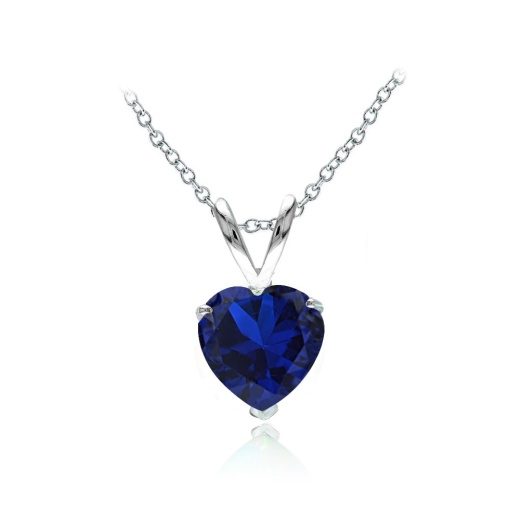 Sterling Silver Created Blue Sapphire 7Mm Heart Solitaire Necklace