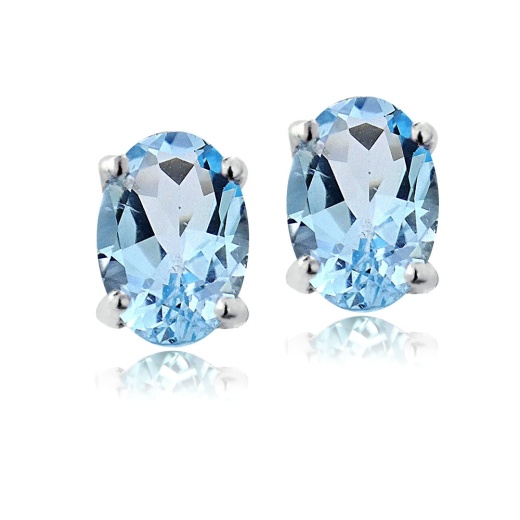 Sterling Silver 1 Ct Swiss Blue Topaz Oval Stud Earrings
