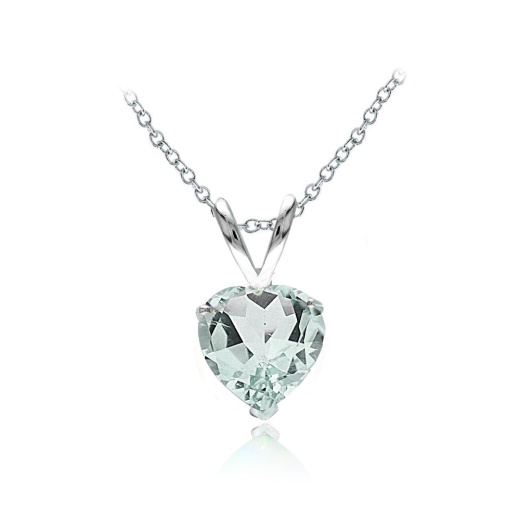 Sterling Silver Natural Aquamarine 7Mm Heart Solitaire Necklace