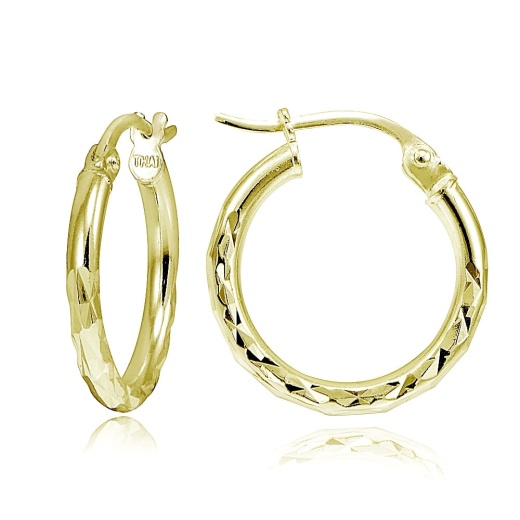 Gold Tone Over Sterling Silver Diamond-Cut Round Hoop Earrings, 15Mm