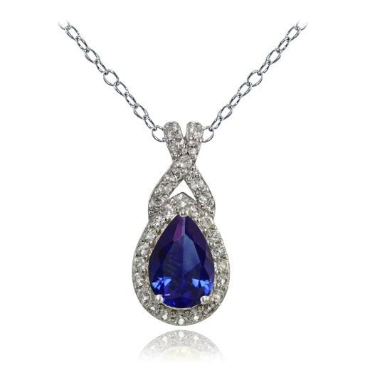 Sterling Silver Created Blue Sapphire And White Topaz X And Teardrop Necklace