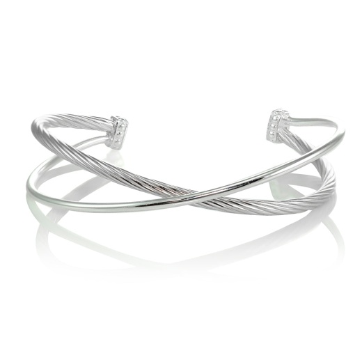 Sterling Silver High Polished & Twist Criss Cross Cuff Bangle Bracelet - Silverspeck