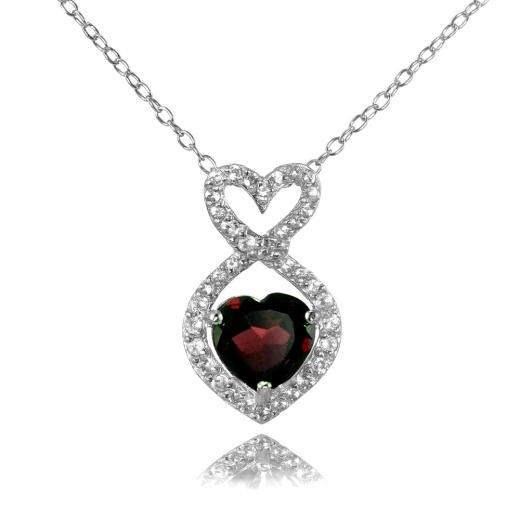 Sterling Silver Garnet and White Topaz Infinity Heart Necklace by Silverspeck