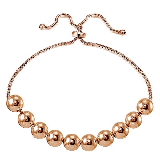 Rose Gold Flashed Sterling Silver 8Mm Bead Adjustable Bracelet