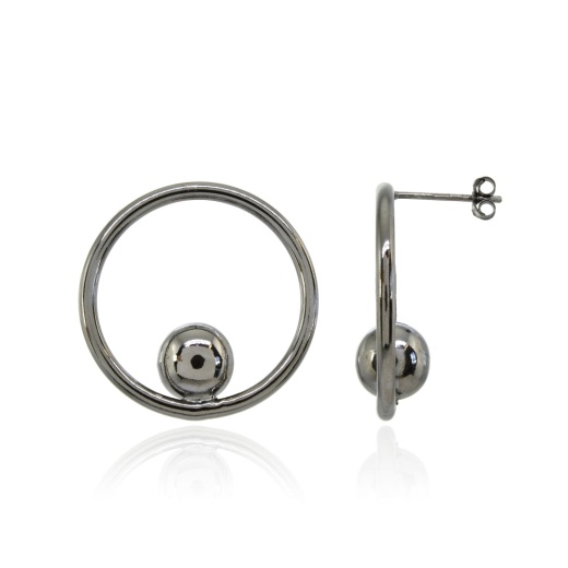 Black Flashed Sterling Silver Polished Open Circle Beaded Frontal Hoop Drop Earrings by Silverspeck