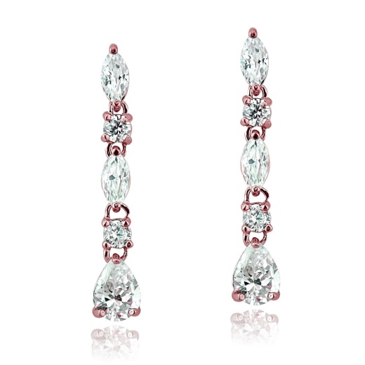Rose Gold Flashed Sterling Silver Cubic Zirconia Marquise Cut Dangling Earrings