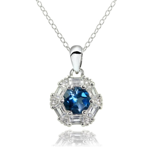 Sterling Silver London Blue And White Topaz Baguette & Round-Cut Fashion Necklace