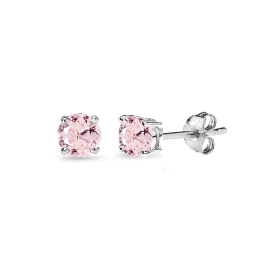 Sterling Silver Created Morganite 4Mm Round Solitaire Dainty Stud Earrings