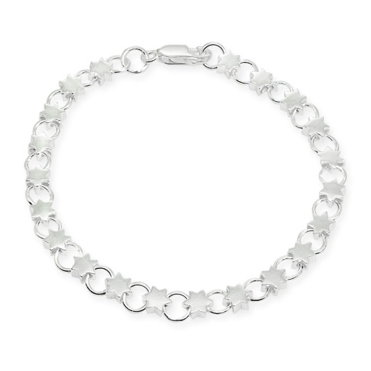 Sterling Silver High Polished Star and Circle Link Chain Bracelet, 7.25 Inches