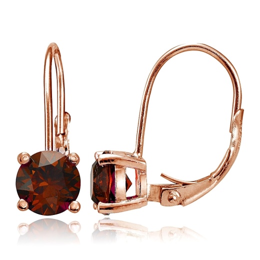Rose Gold Flashed Sterling Silver Garnet 6Mm Round Leverback Earrings - Silverspeck